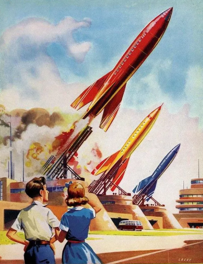 Старт космических ракет в представлении художника